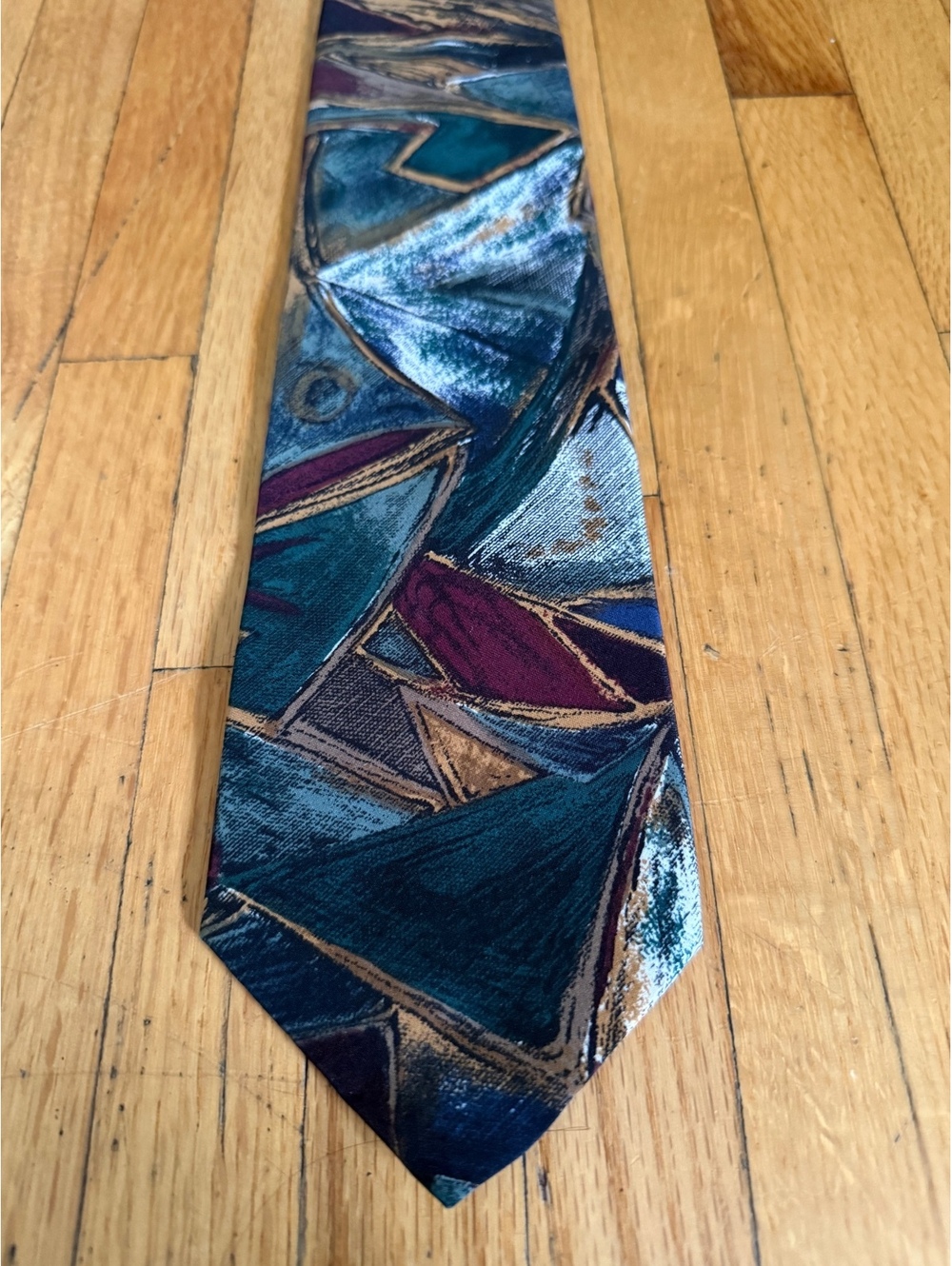 Vintage Pierre Balmain Paris Tie Abstract Geometric Teal Burgundy 3.5”